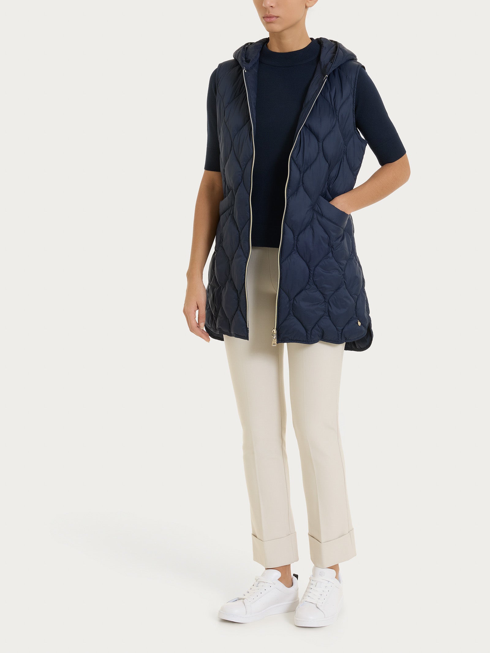 Ragno Onion Quilt piumino smanicato cappuccio blu