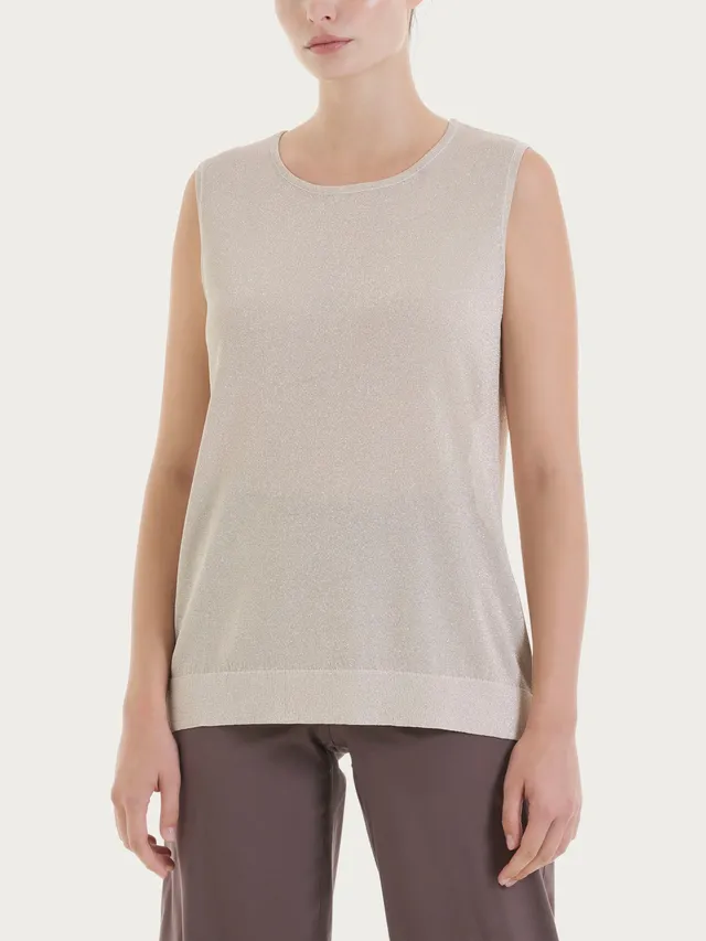 Ragno Crepe Lurex Maglia Smanicata Donna Lilac Ash luminosa