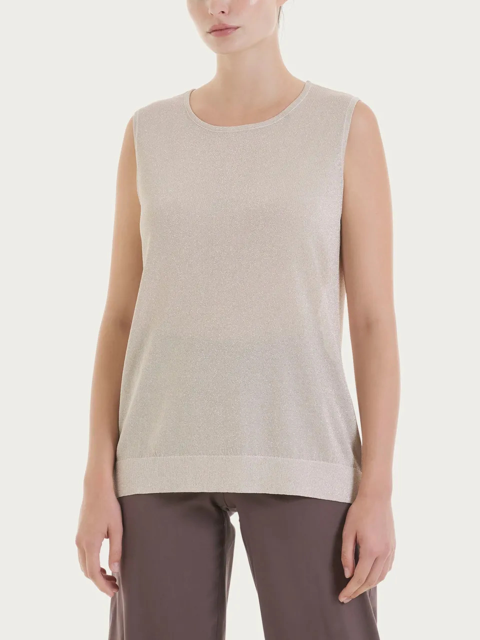 Ragno Crepe Lurex Maglia Smanicata Donna Lilac Ash luminosa