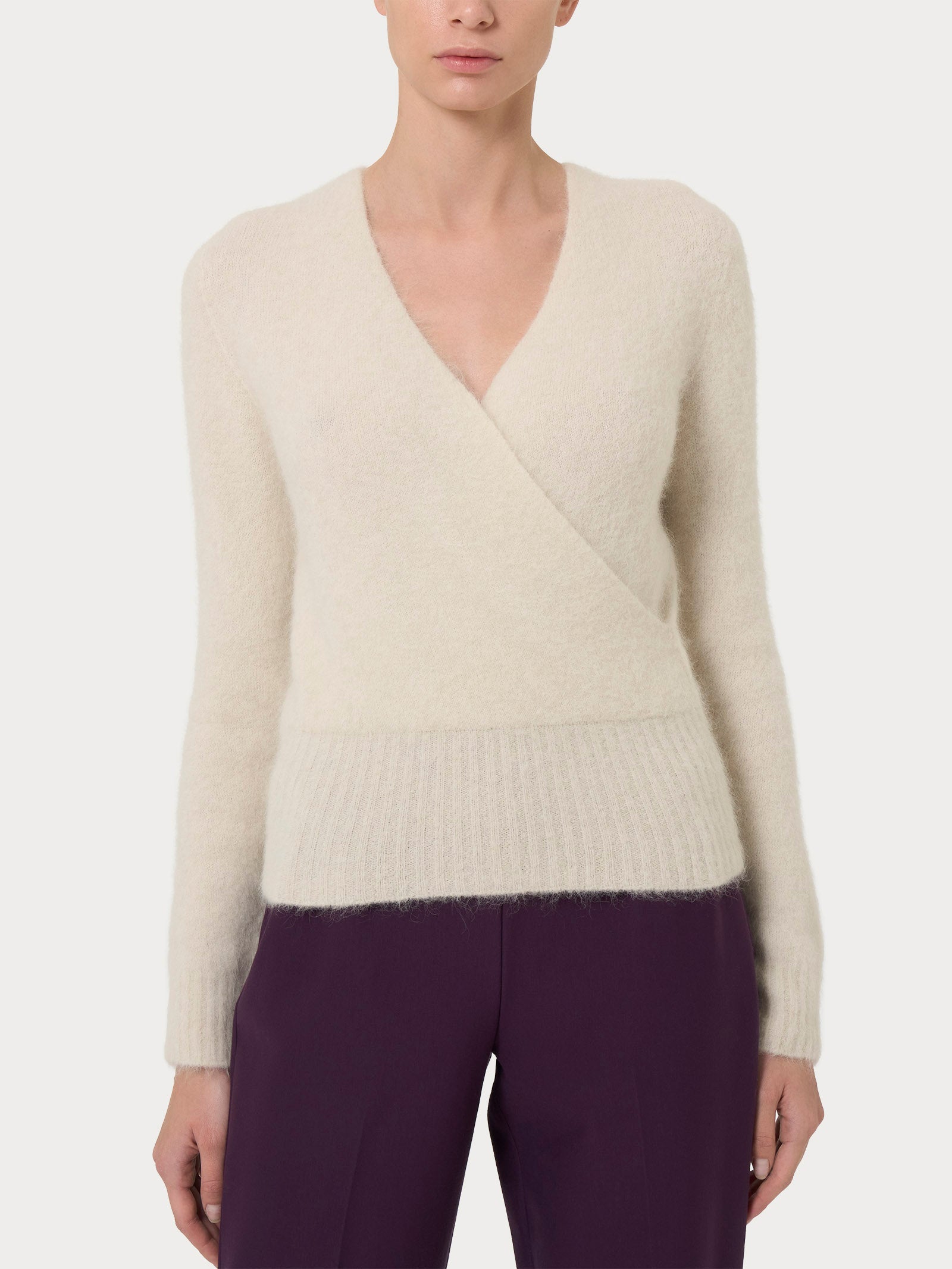 Ragno Maglia Incrocio Maglione Donna Avorio Misto Alpaca