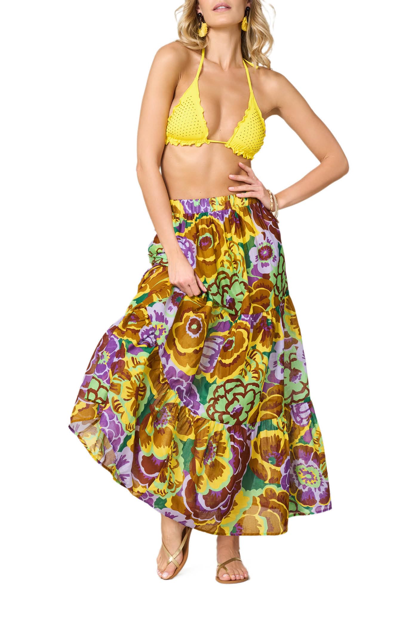 Goldenpoint Fleur pareo lungo balze fantasia floreale
