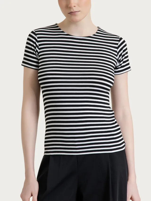 Ragno Viscosa Summer Maglietta Riga Nero aderente