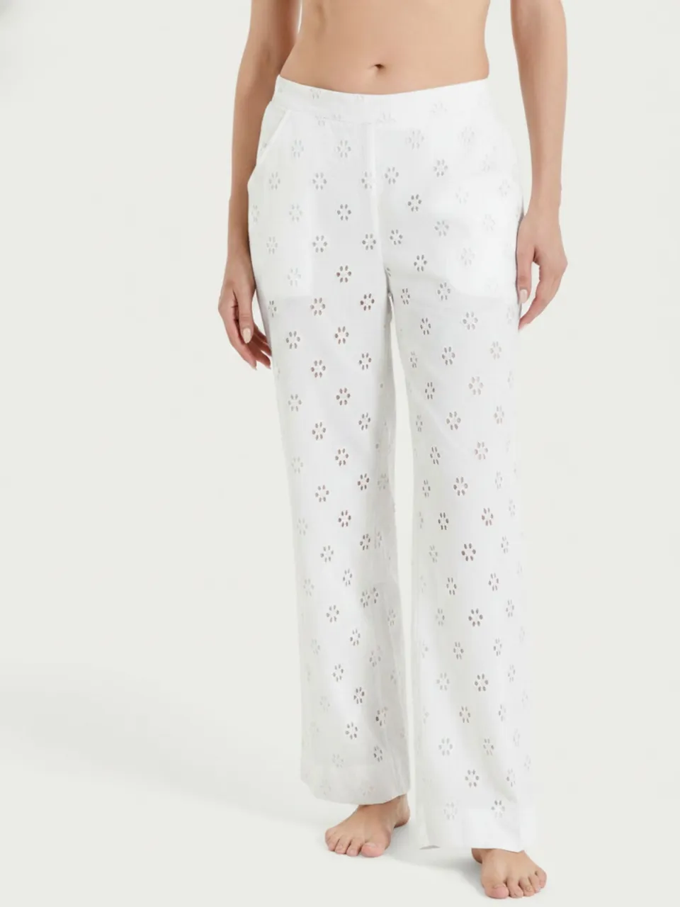 Ragno Compact pantalone ampio bianco Sangallo cotone fresco