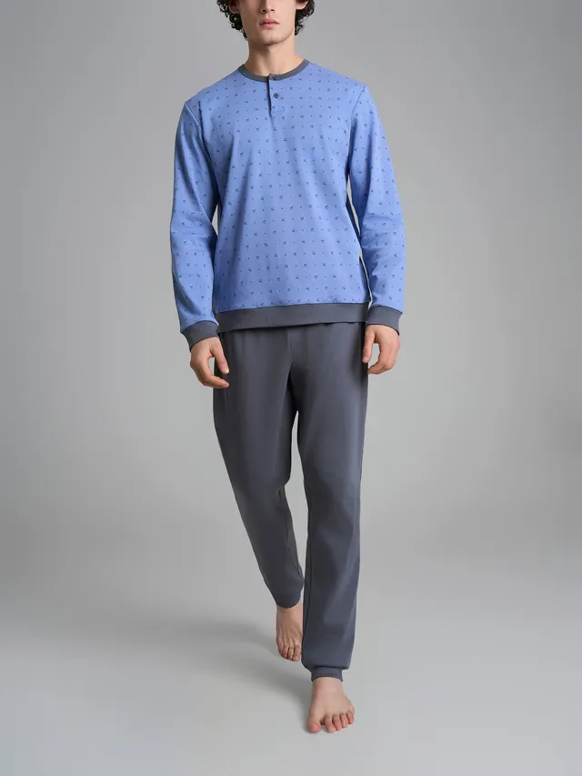 Ragno Pigiama Serafino Interlock Pigiama Colony Blue Cotone