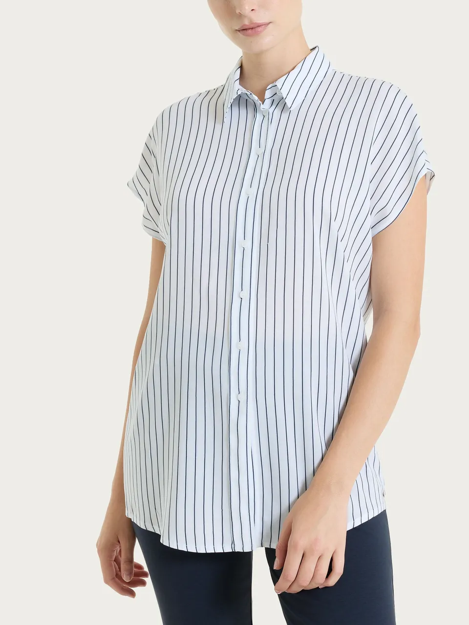 Ragno EcoSeta Camicia righe manica corta Bleu
