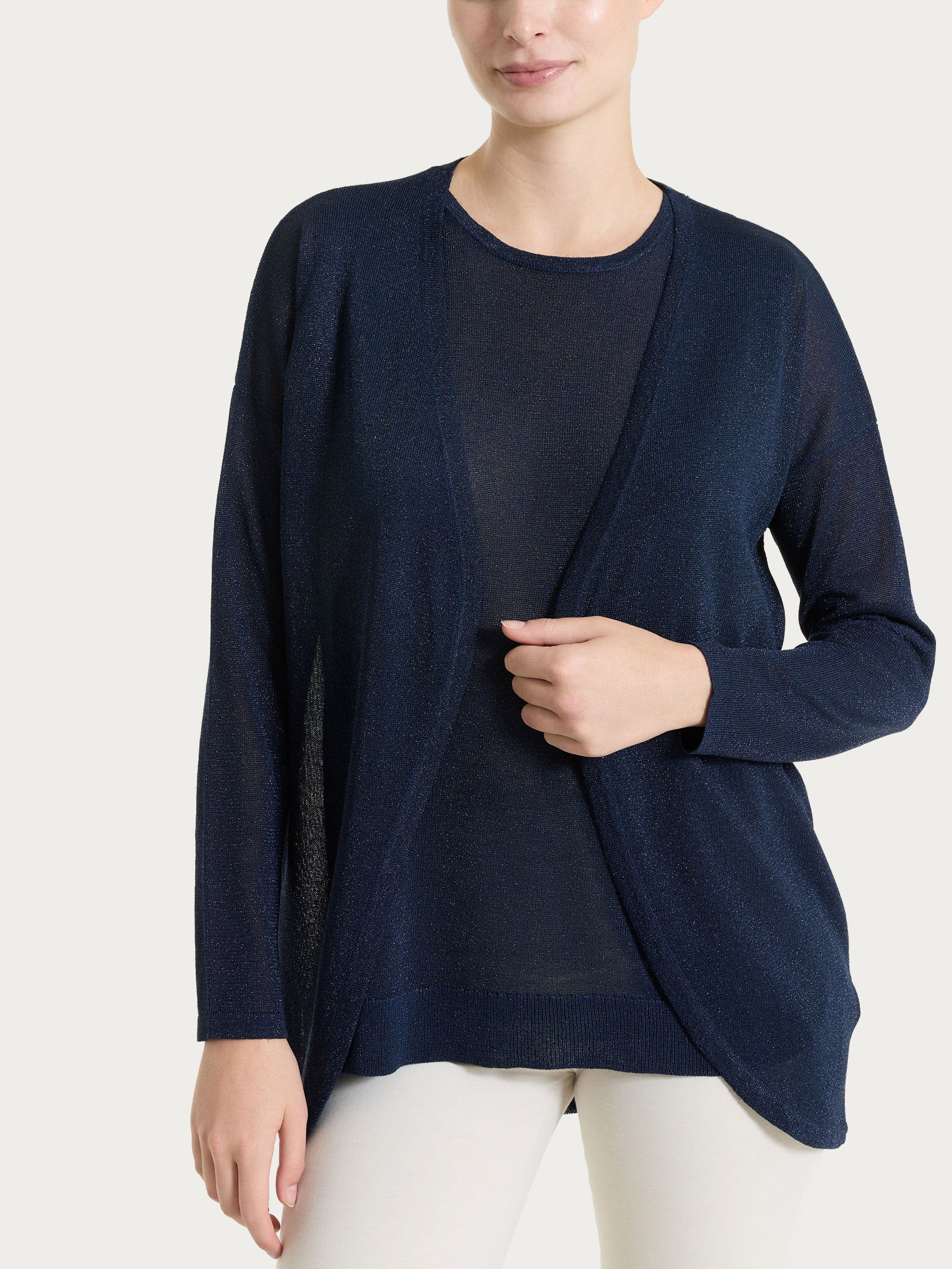 Ragno Crêpe Lurex cardigan lungo Bleu aperto soft