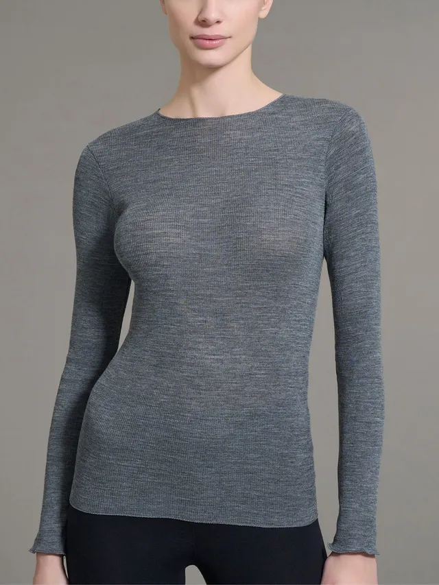 Ragno Lana Seta Maglia girocollo manica lunga Ardesia lana