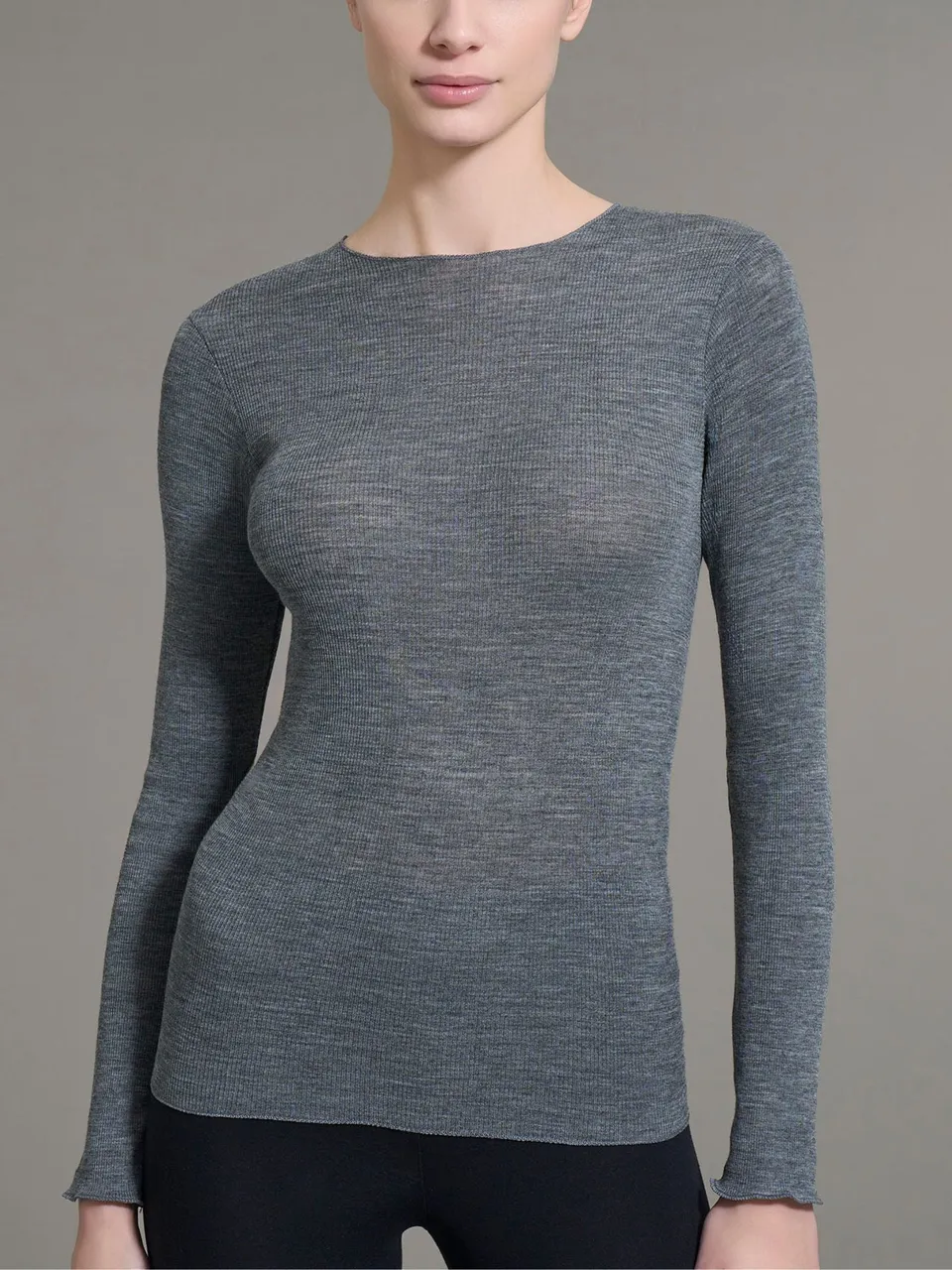 Ragno Lana Seta Maglia girocollo manica lunga Ardesia lana