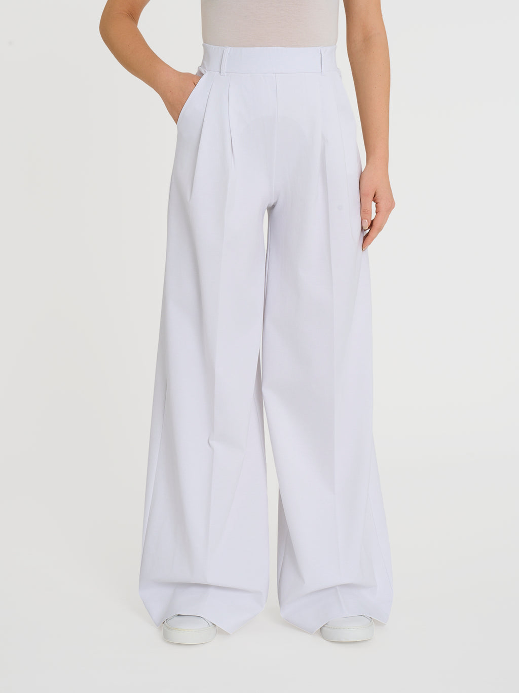 Ragno Compact Light pantalone palazzo largo Bianco con tasche