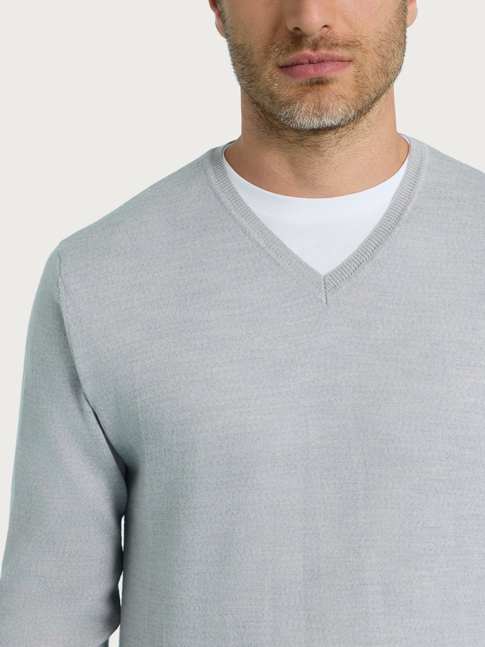 Ragno Merino Soft pull scollo a V lana Grey Mel.