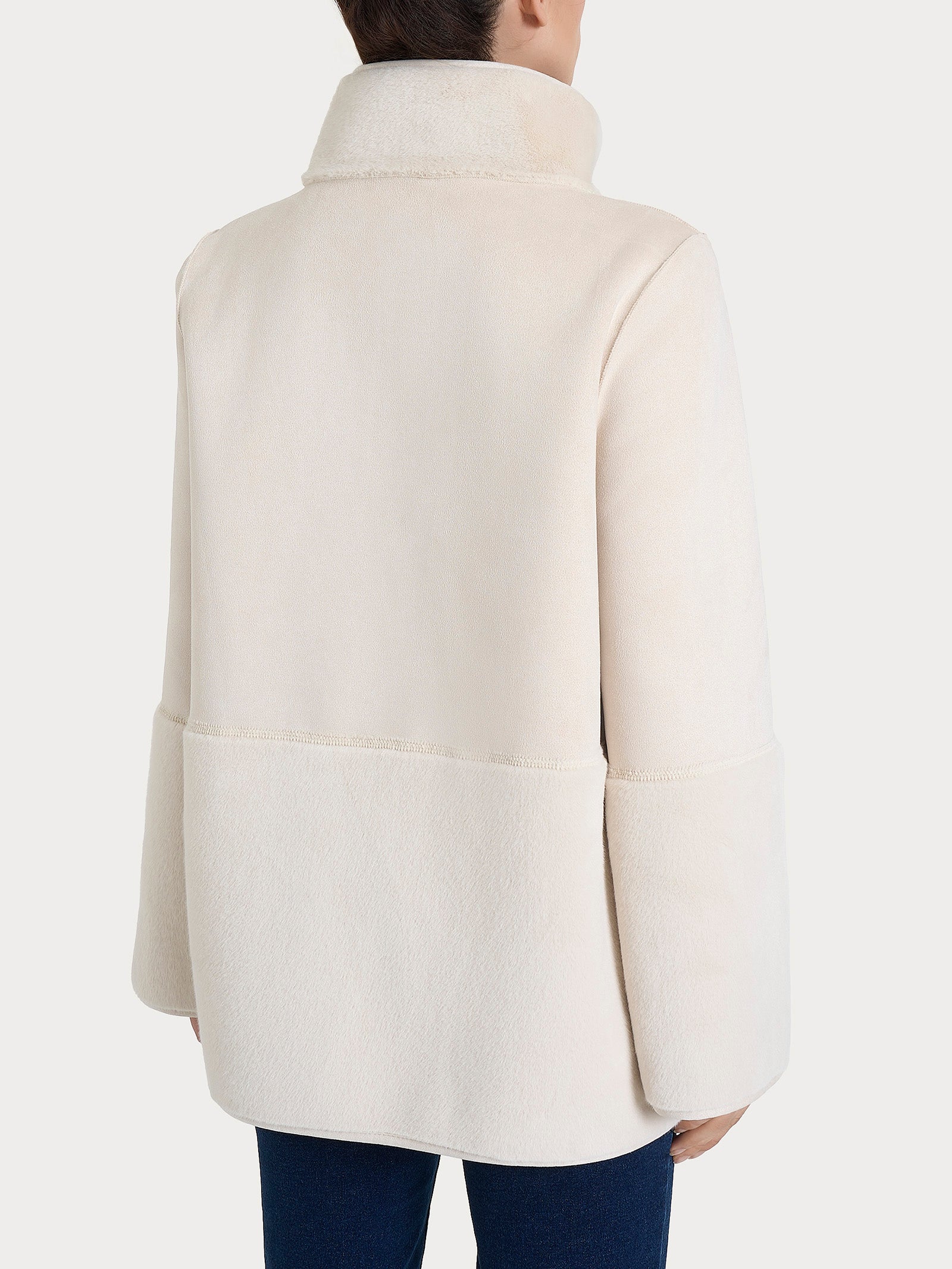 Ragno Vegan Shearling giacca lunga collo alto double-face champignon