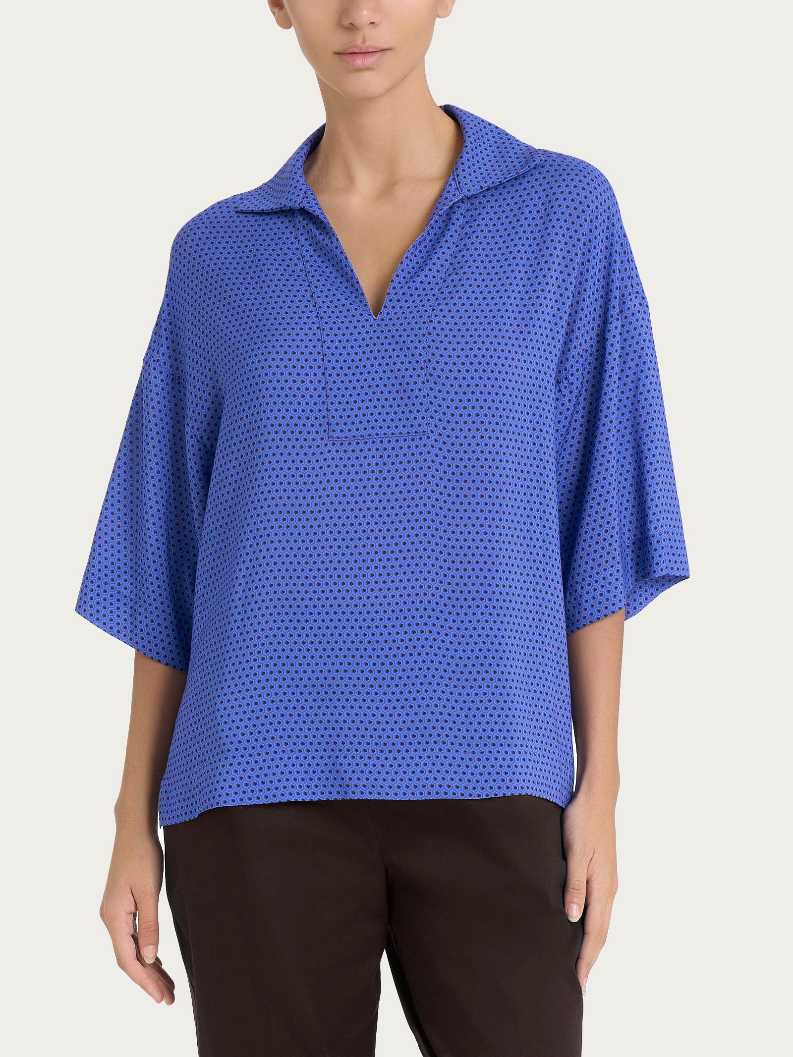 Ragno Ecoseta blusa colletto Dazzling Blue viscosa maniche 3/4