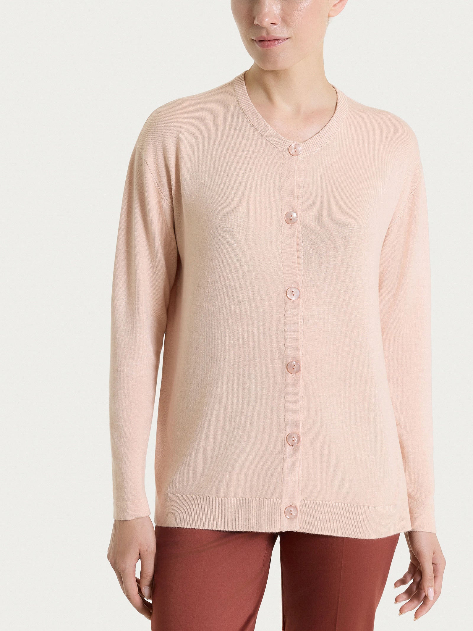 Ragno Four Seasons cardigan rosa Cameo Rose abbottonato morbido