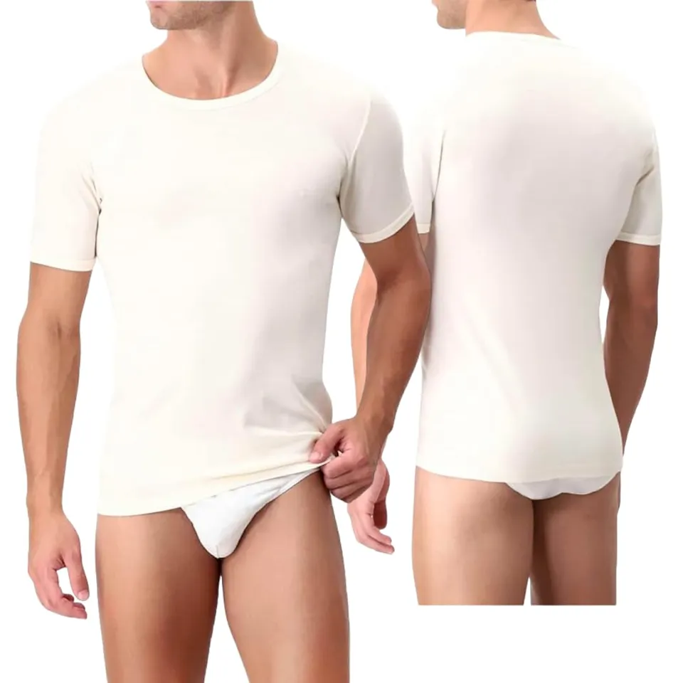 Lady C maglia intima uomo maniche corte lana cotone S
