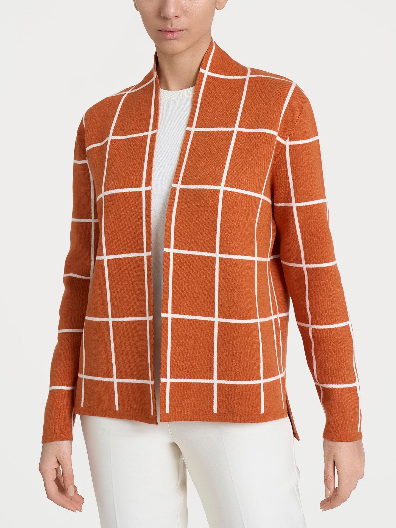 Ragno Super Soft Cardigan aperto check Fant. Rust morbido