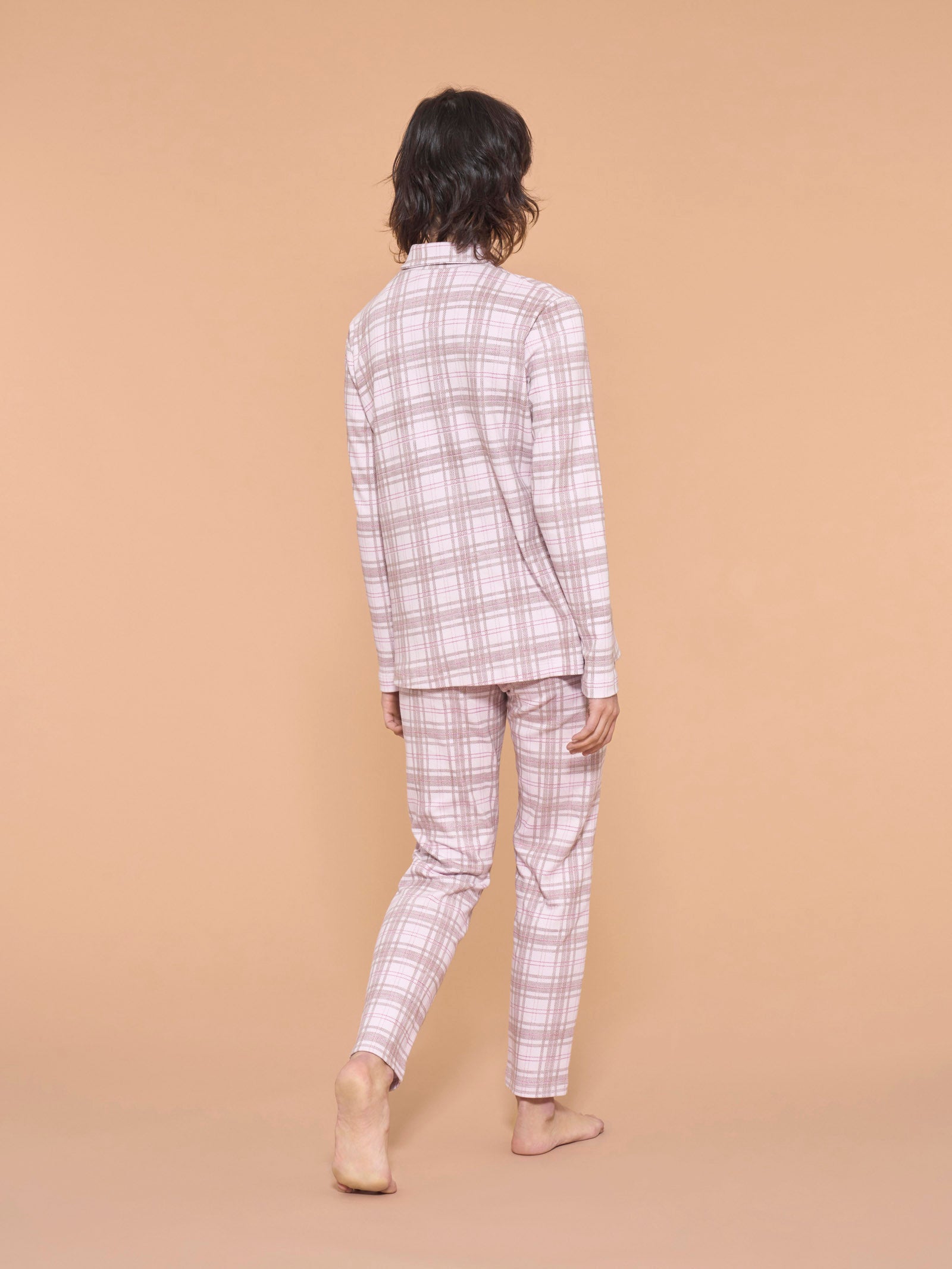 Ragno Interlock pigiama aperto tartan rosa cotone