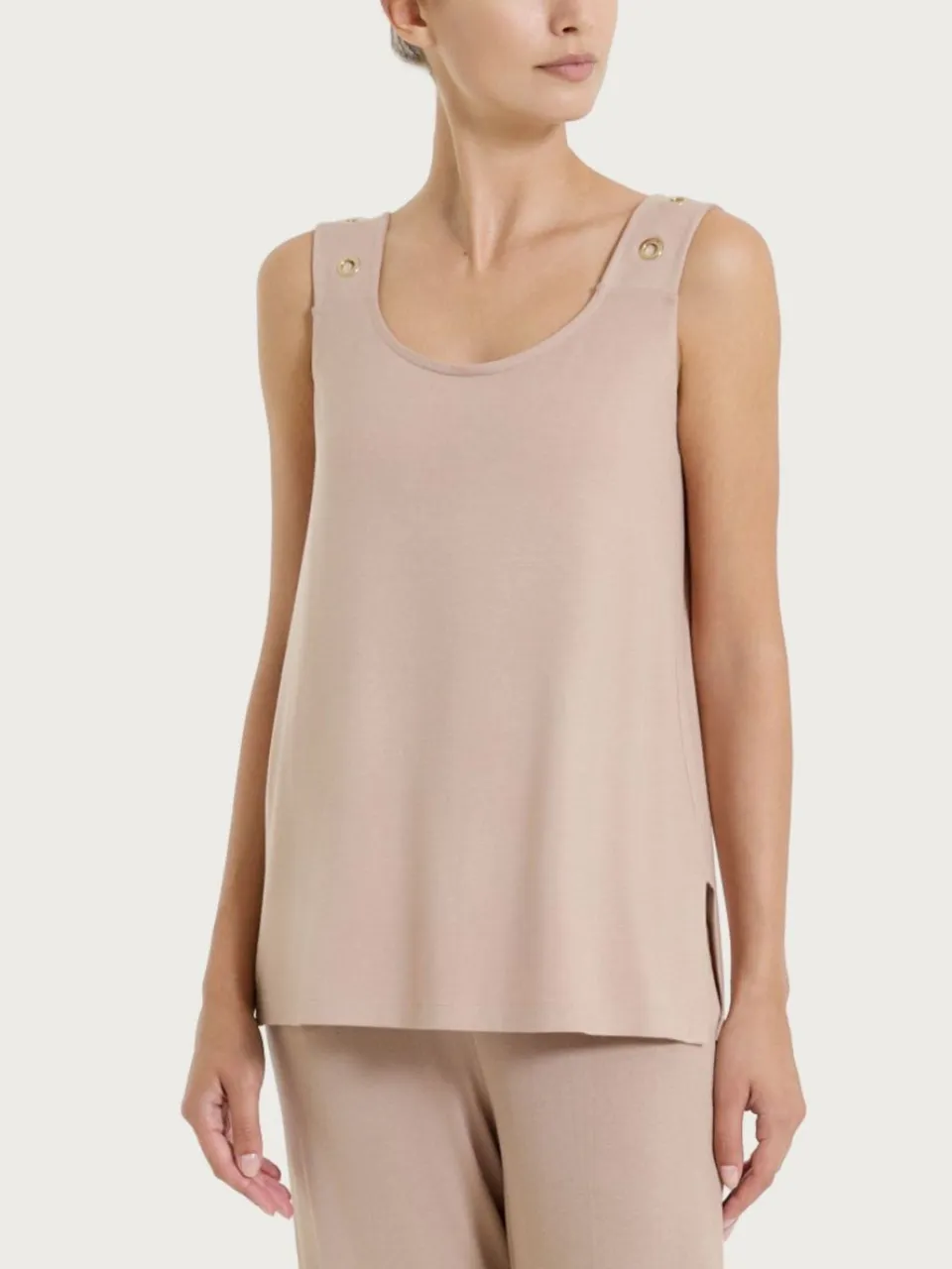 Ragno Viscosa Summer Top Spalla Larga occhielli Taupe