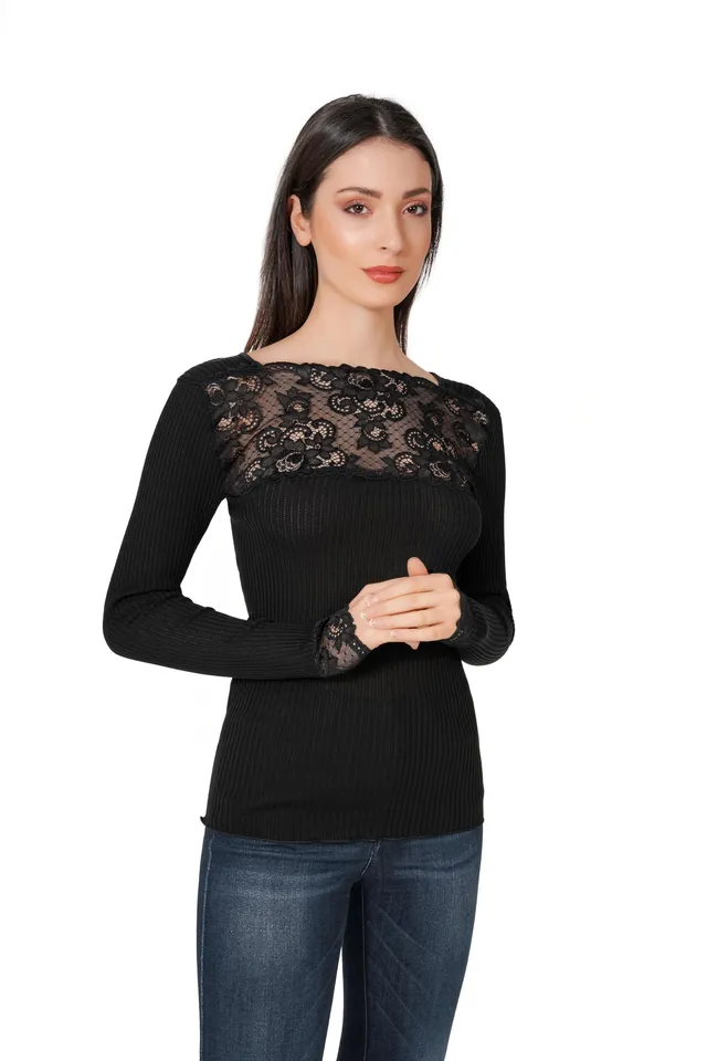Lady C Maglia Donna Lana Microfibra con Pizzo Calda