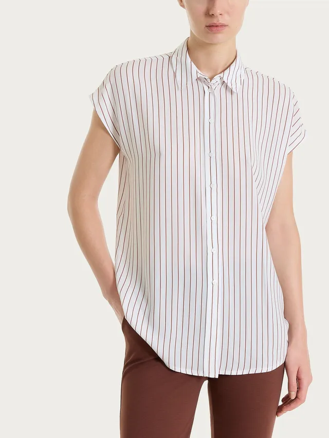 Ragno EcoSeta camicia manica corta righe Mahogany