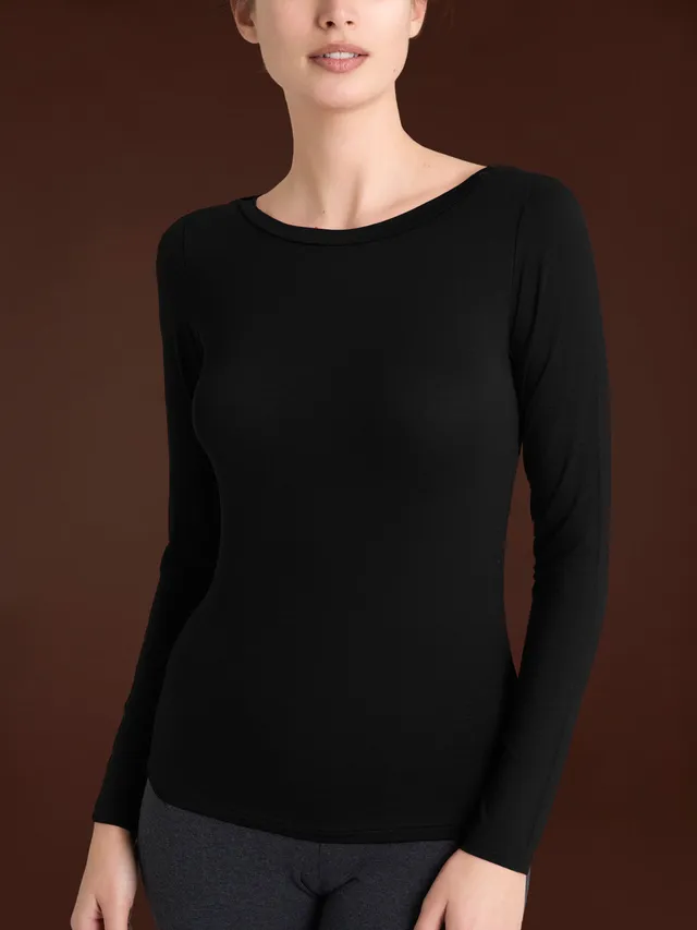 Ragno Tenderwool maglietta barchetta manica lunga nero lana