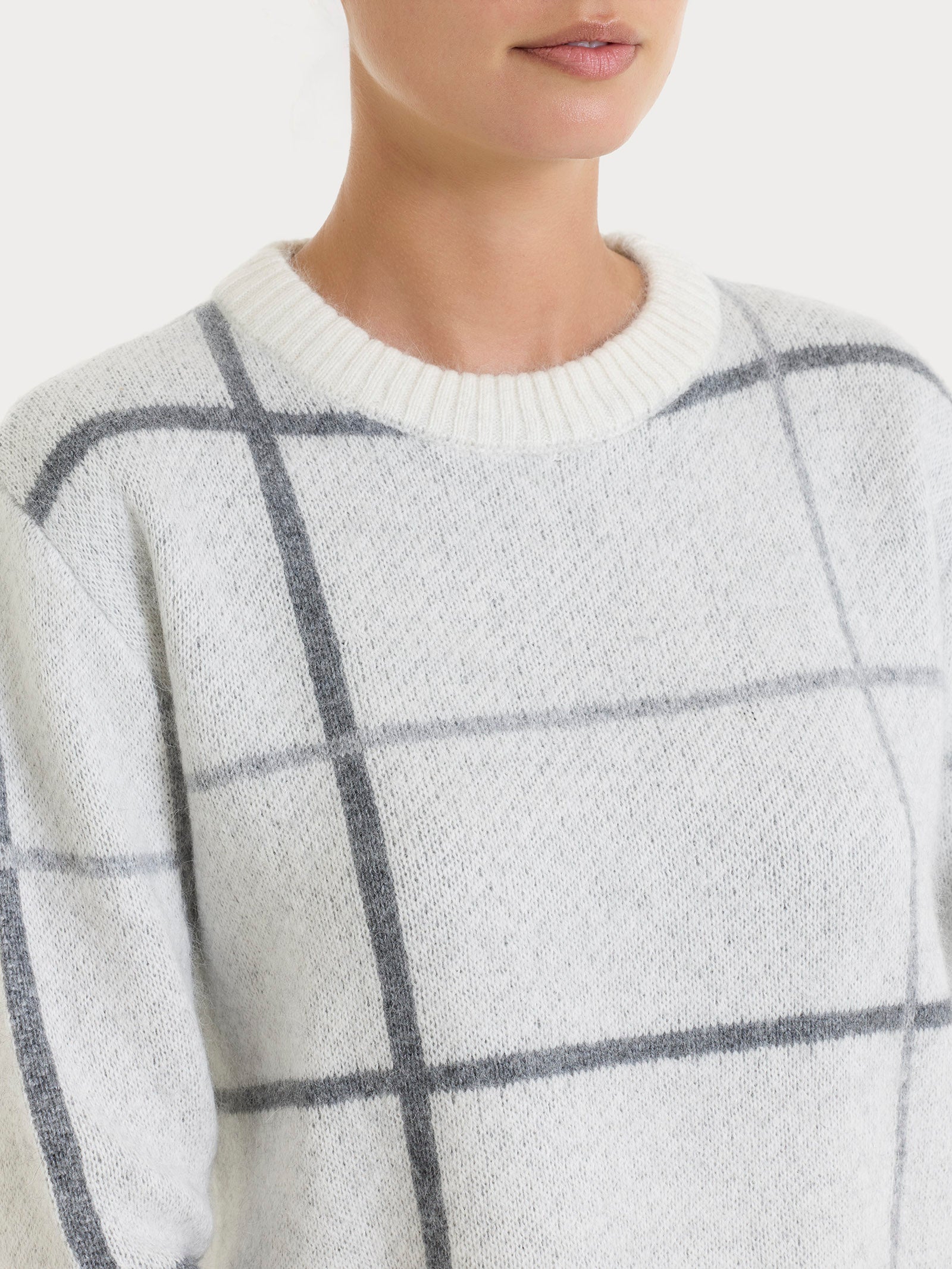 Ragno Maglia Girocollo Check Natural Soft Ferro Melange