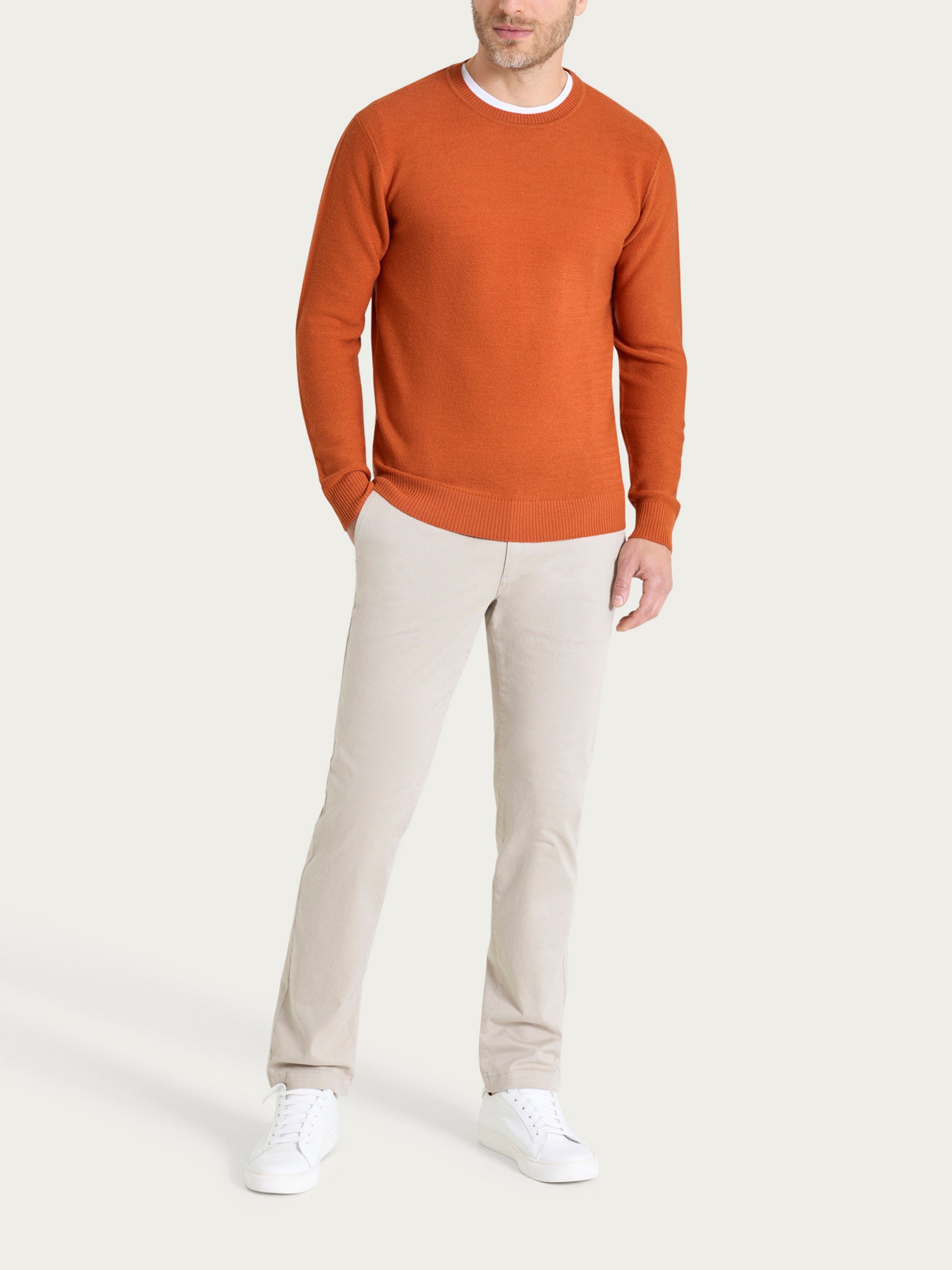 Ragno Merino Soft Punto Links Maglione Girocollo Rust Pura Lana