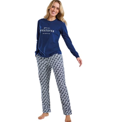 Lady C pigiama donna cotone serafino blu S pied de poule