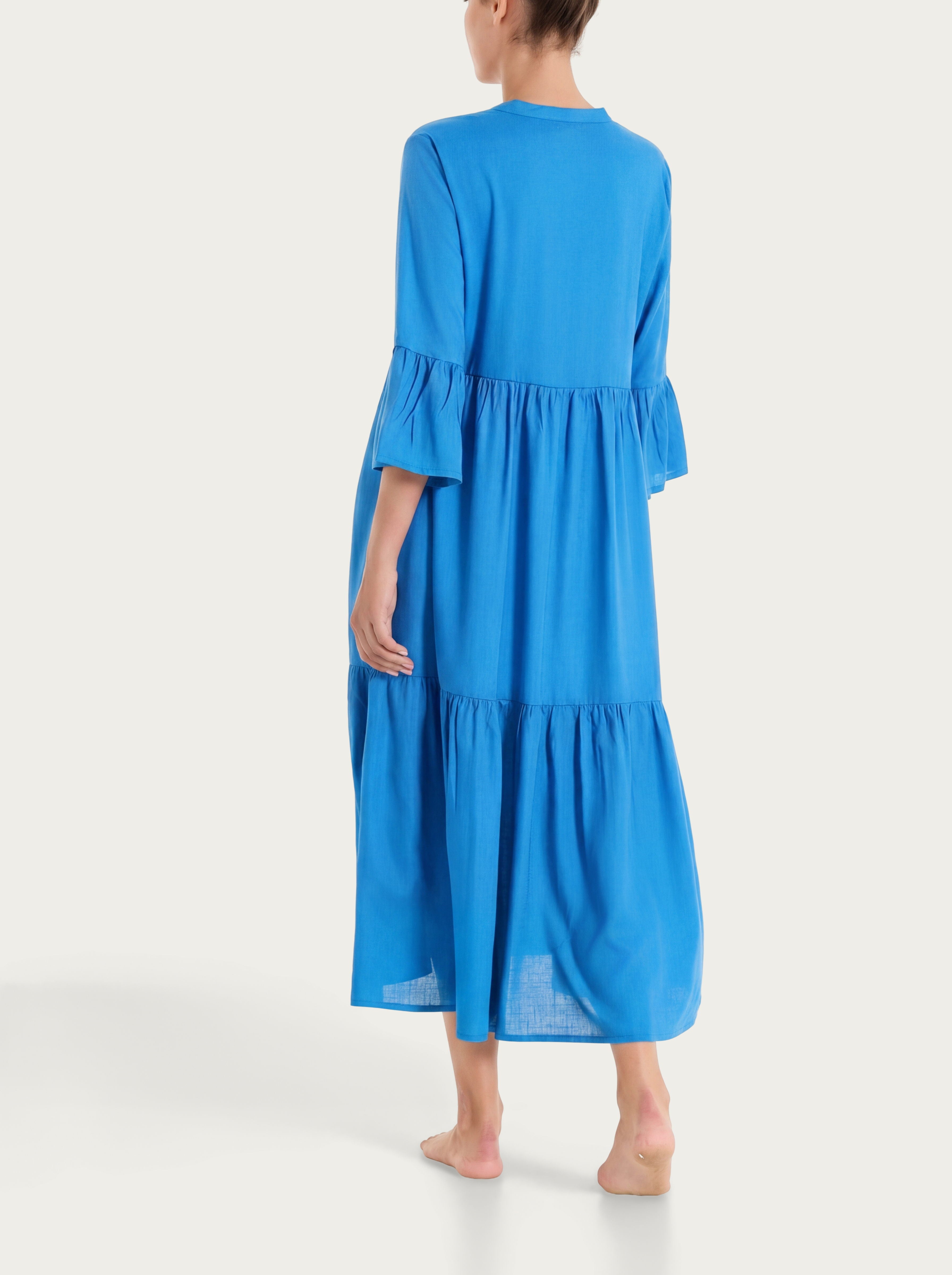 Ragno Mussola Slub abito lungo balze Strong Blue viscosa