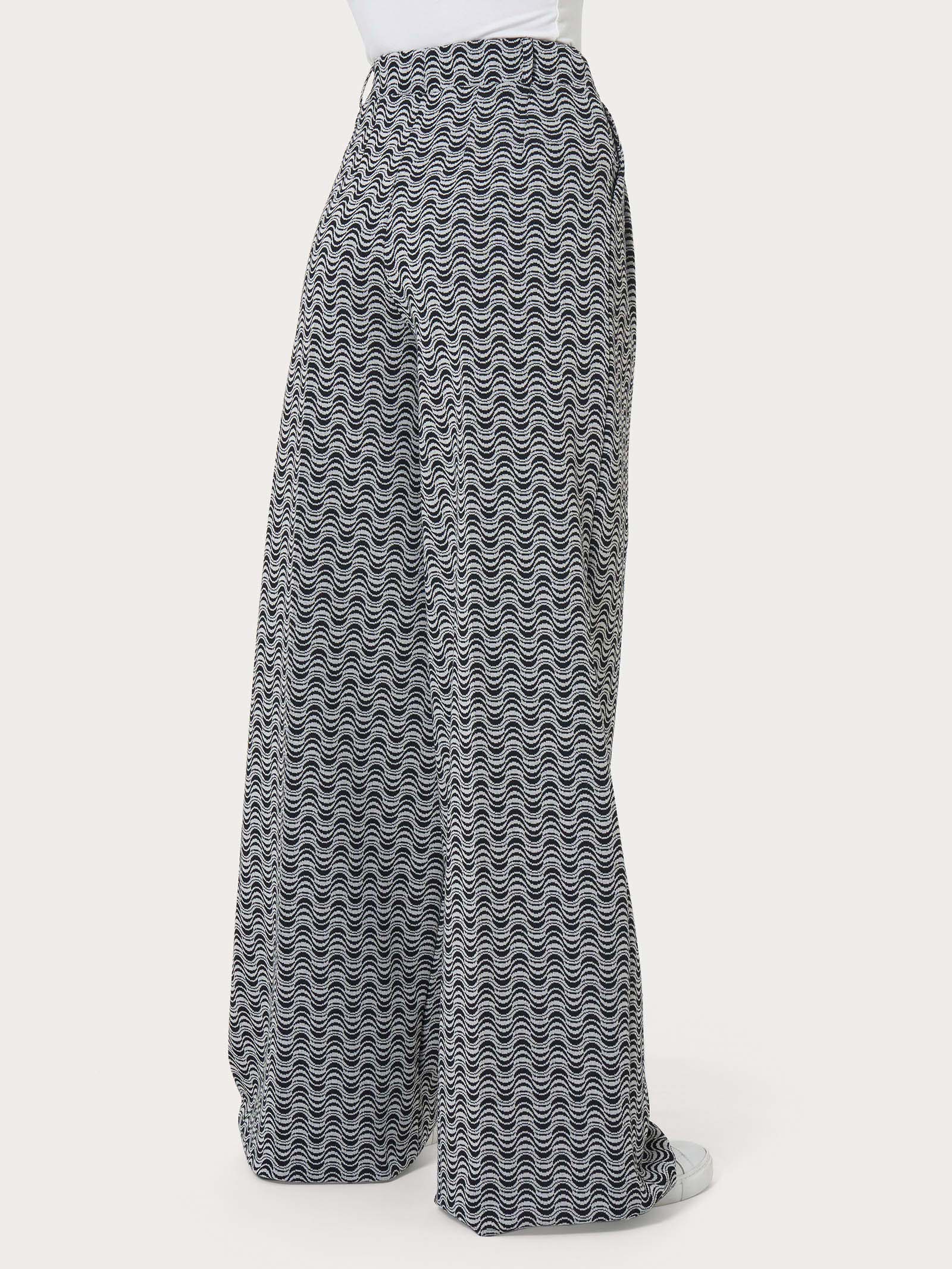 Ragno Eco Jacquard Wide Leg pantalone palazzo nero a onde