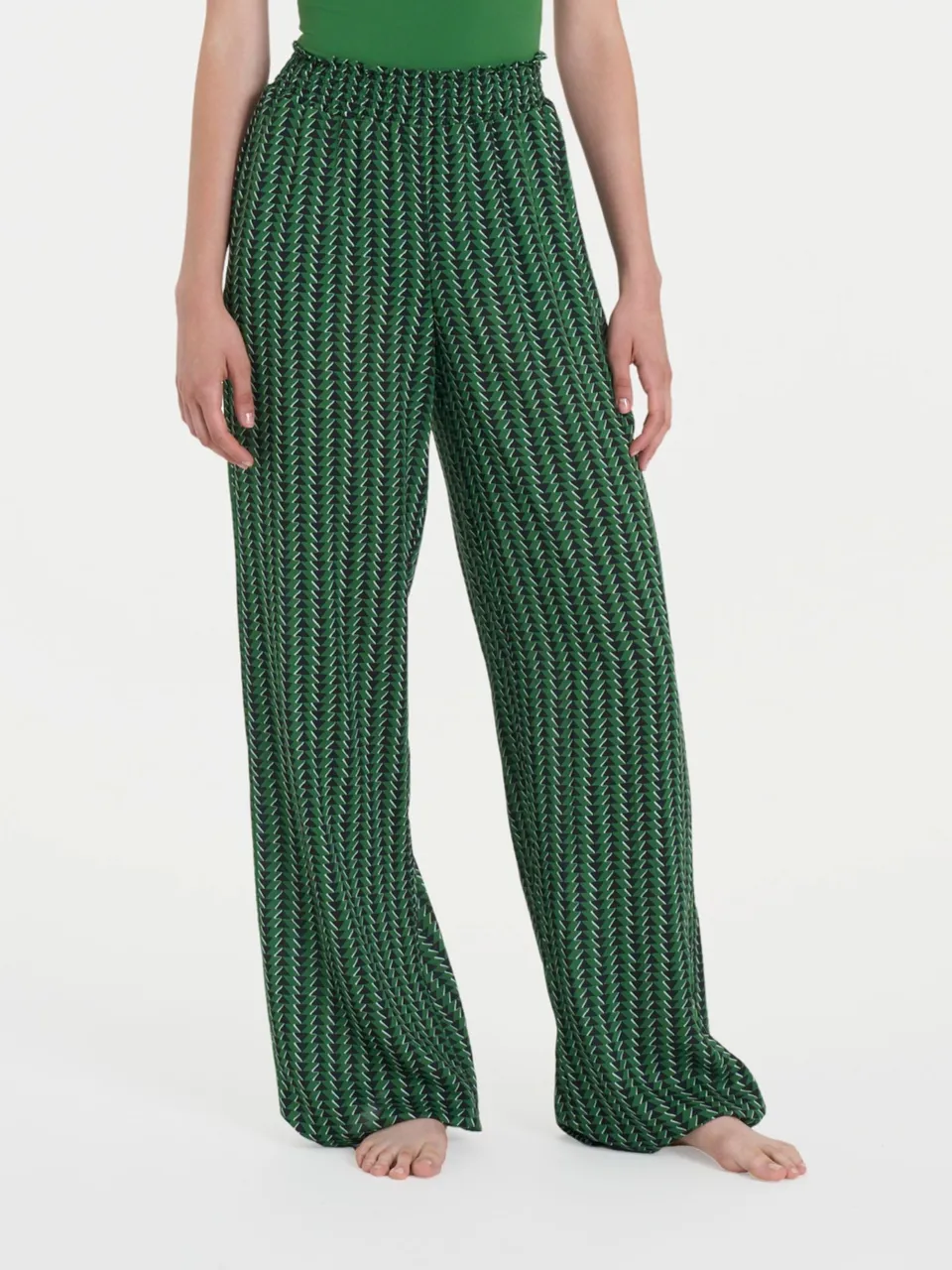 Ragno EcoSeta Wide Leg pantalone verde Artichoke Green smock