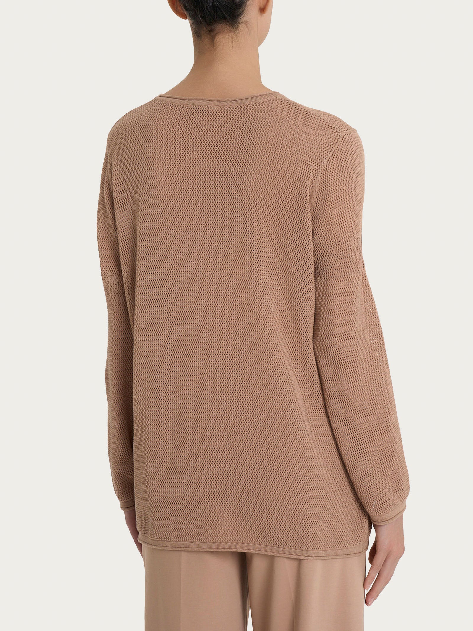 Ragno Maglia Punto Rete Cotone Warm Taupe Manica Lunga