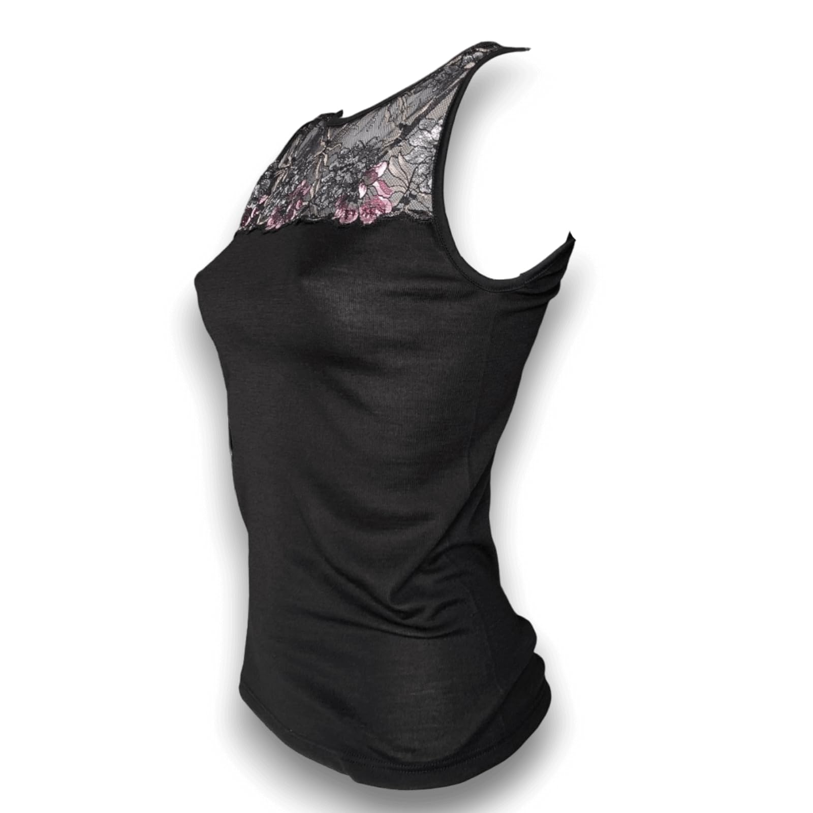 Lady C Merinos Pizzo canotta lana nera decolleté