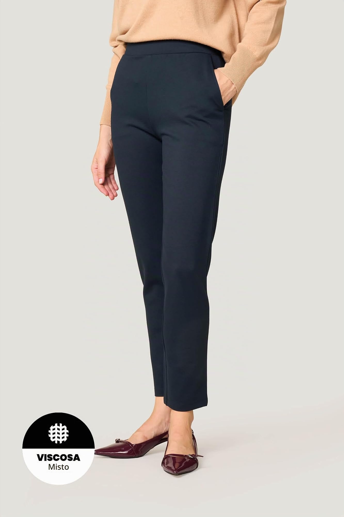 Goldenpoint pantaloni straight vita elasticata donna