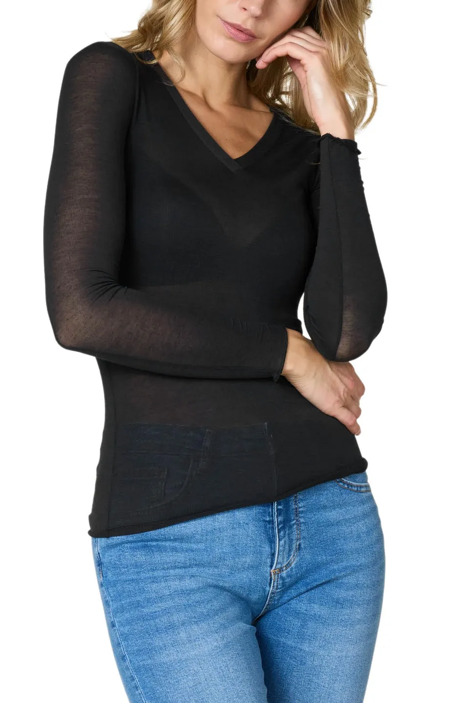 Goldenpoint maglia scollo V manica lunga con cashmere