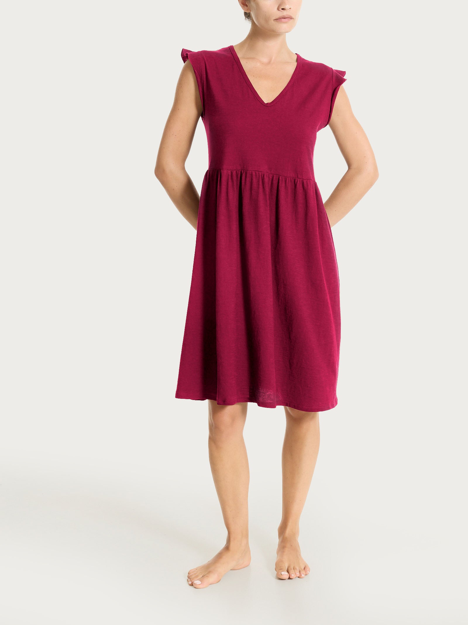 Ragno Mussola Slub abito smanicato corto Beet Red fresco
