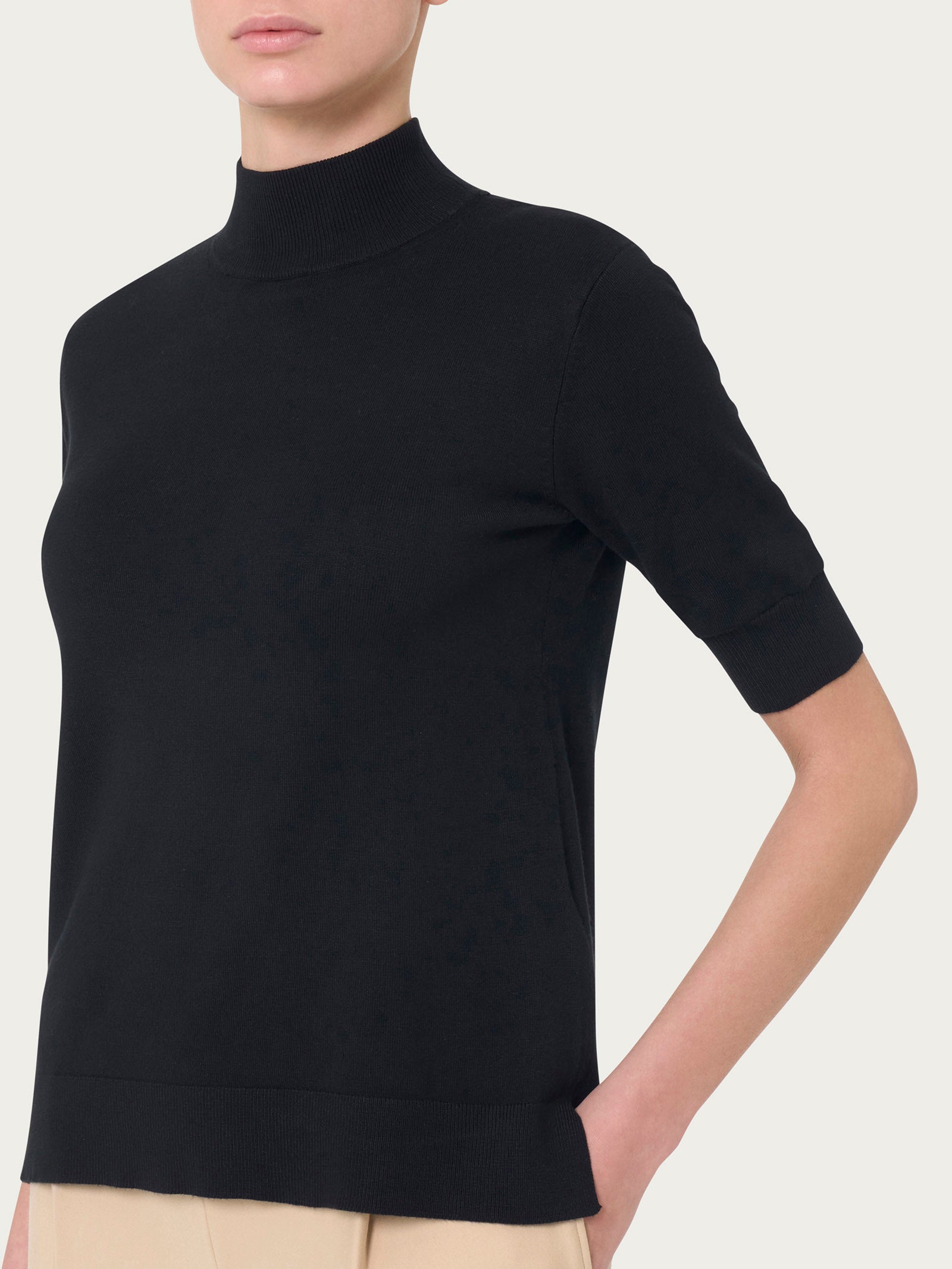 Ragno Four Seasons Lupetto maglia manica corta nero misto viscosa