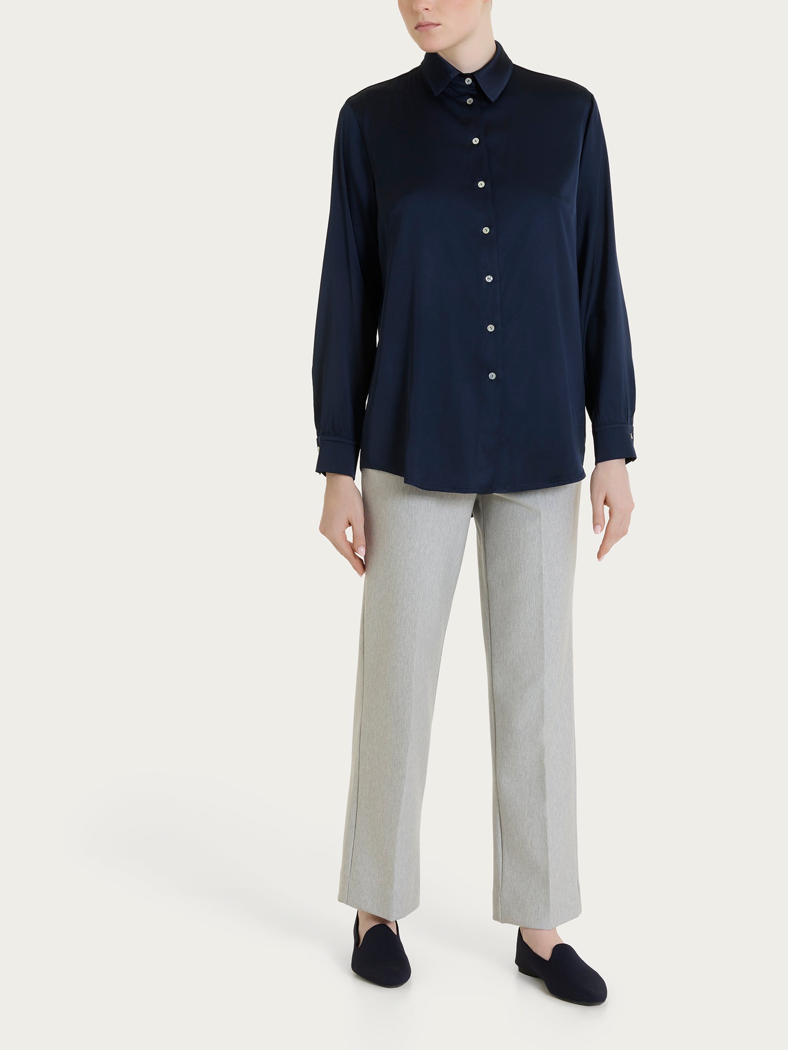 Ragno Gem Camicia Donna Stretch Satin Bleu manica lunga