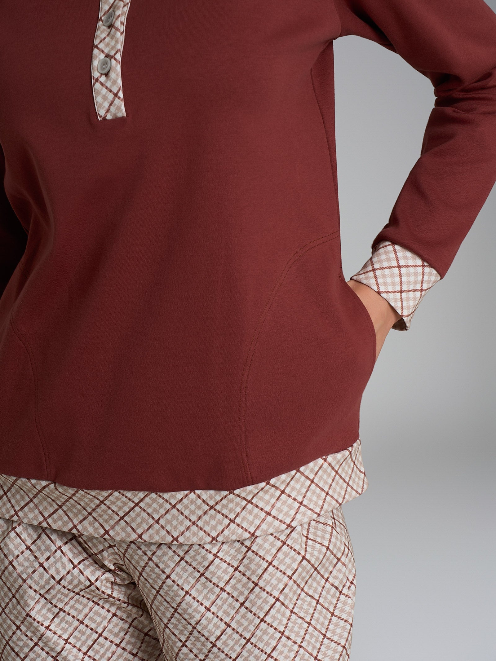 Ragno Pigiama Lupetto Cotone Donna Rosso Tartan