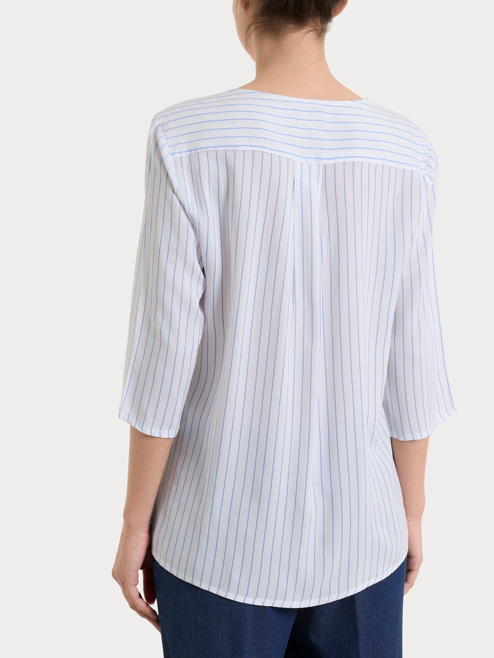 Ragno EcoSeta Blusa righe Bel Air Blue manica 3/4