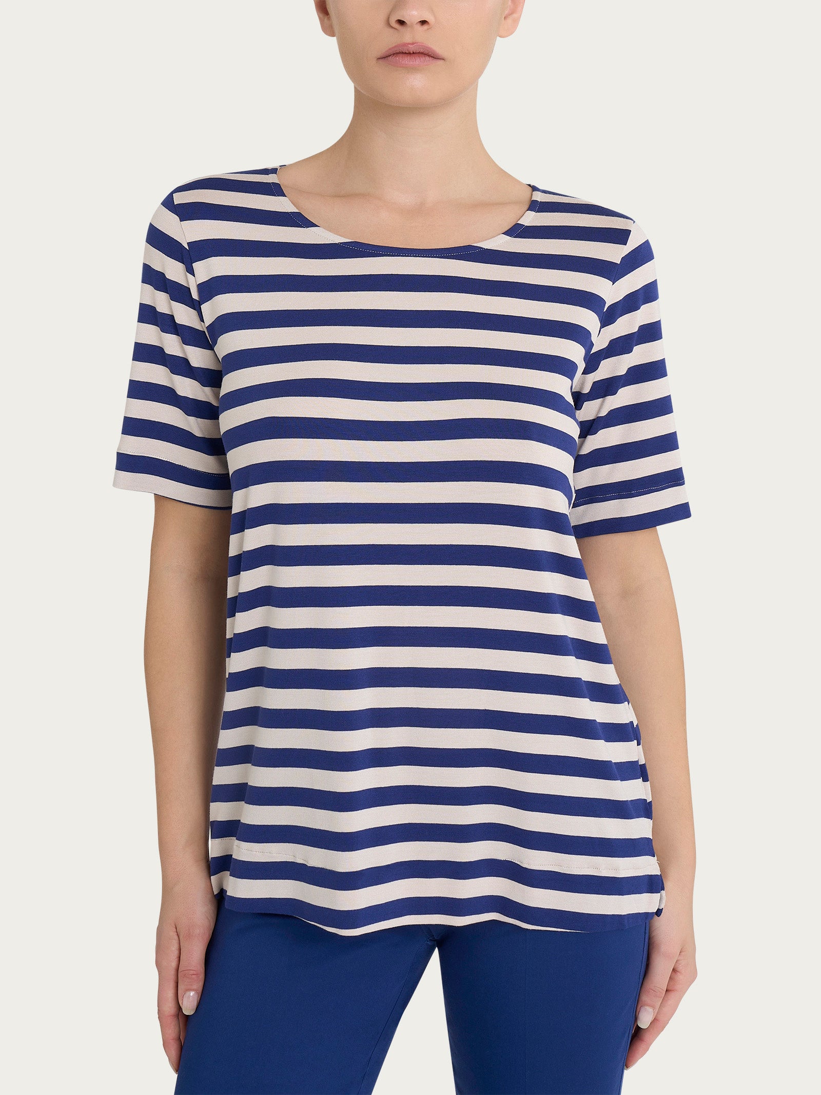 Ragno Viscosa Summer maglietta girocollo righe blueberry