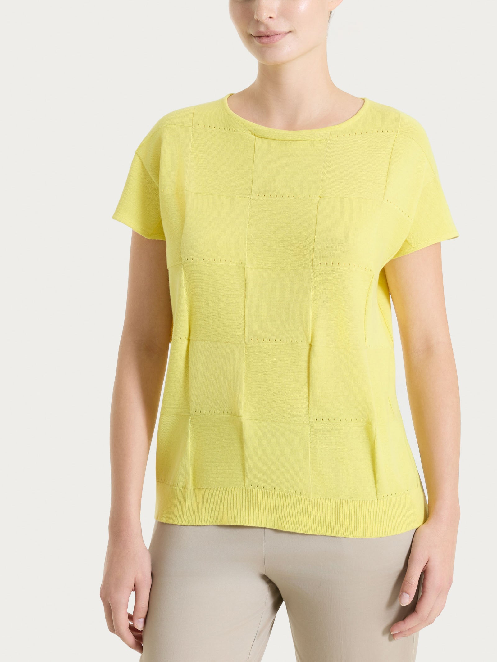 Ragno Puro Cotone Maglia Check Manica Corta Maglia Acacia