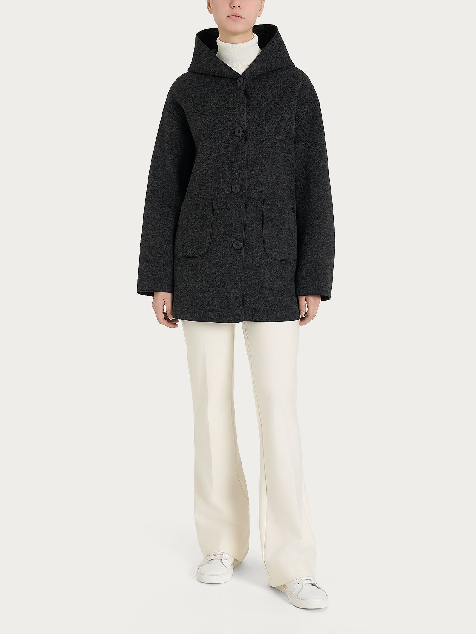 Ragno Vegan Wool giaccone cappuccio nero caldo