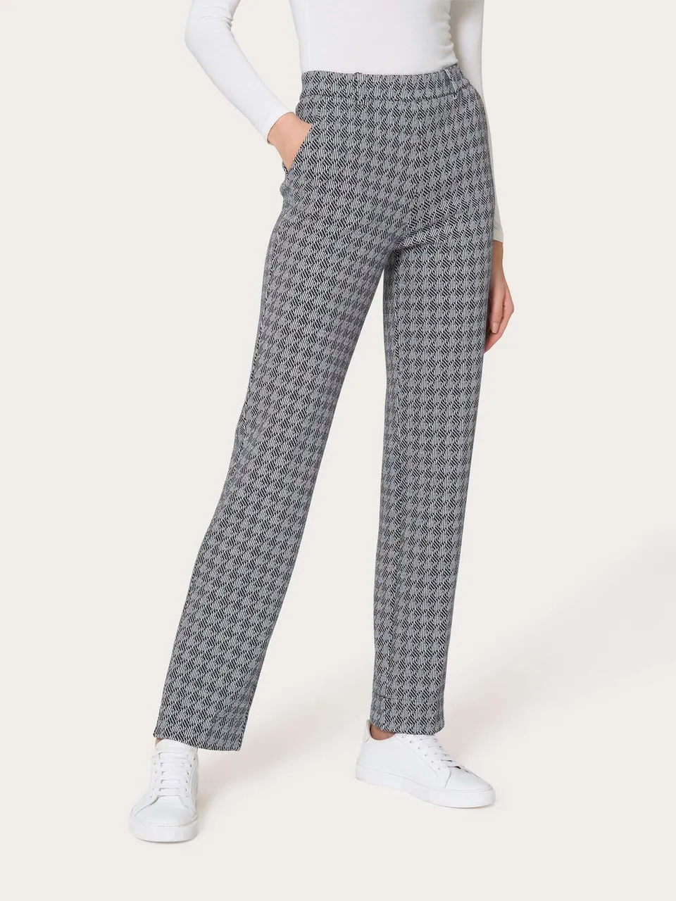 Ragno Compact Pantalone Dritto Pied-de-poule Nero