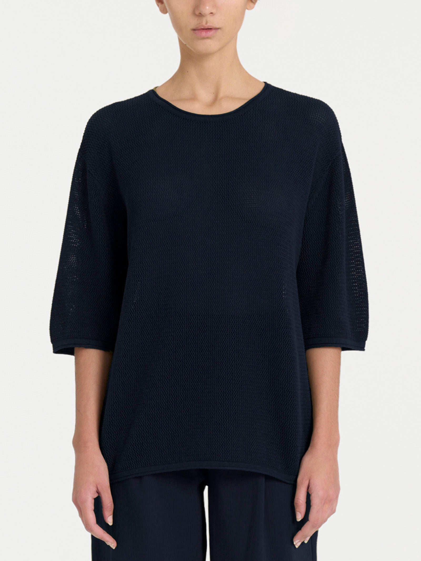 Ragno maglia girocollo punto rete puro cotone Bleu
