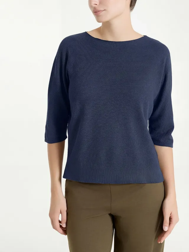 Ragno Puro Cotone maglia girocollo donna Bleu manica 3/4