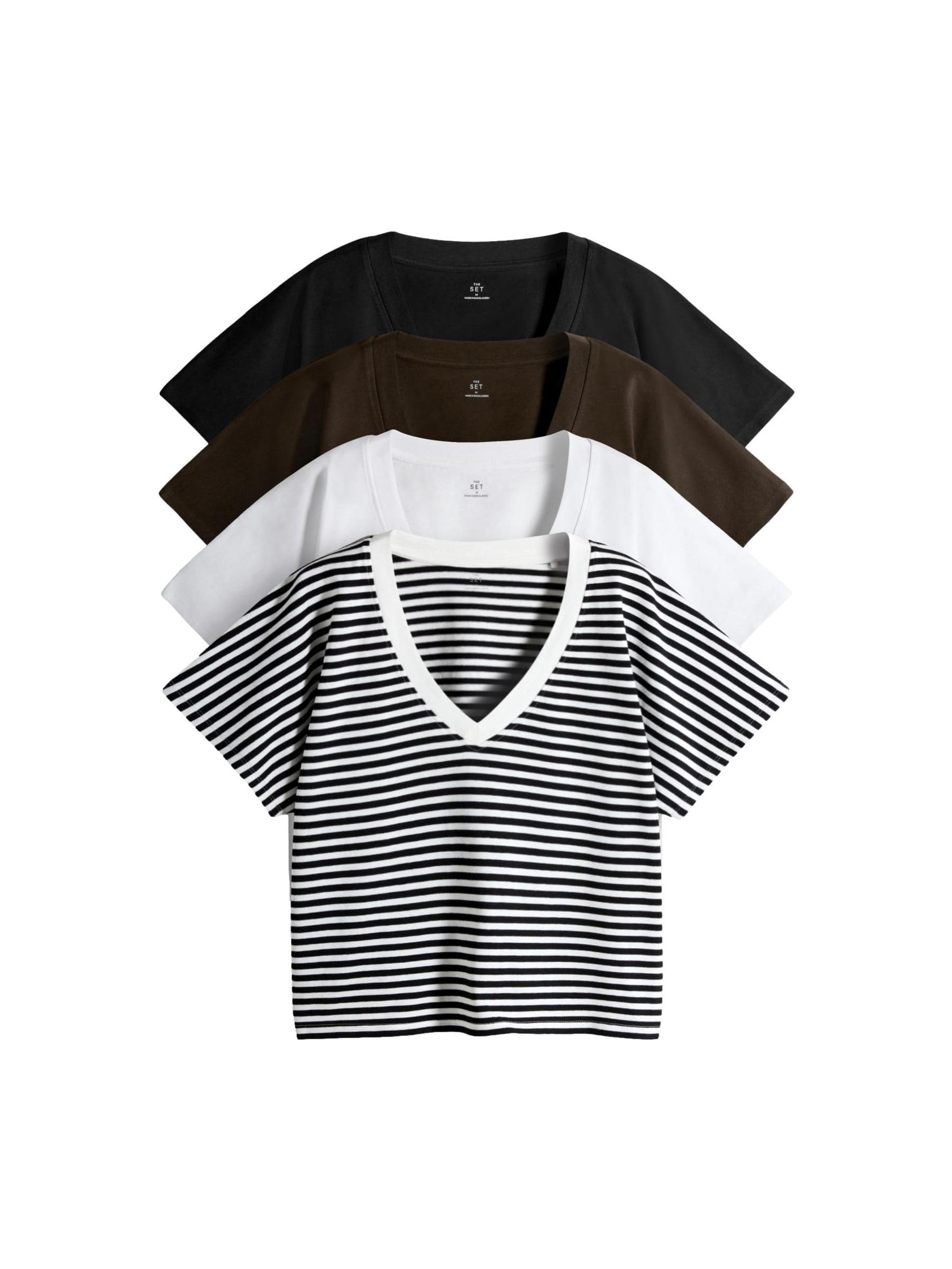 Geo Next THE SET T-Shirt Scollo V Donna 4 Pezzi Tessuto Pesante