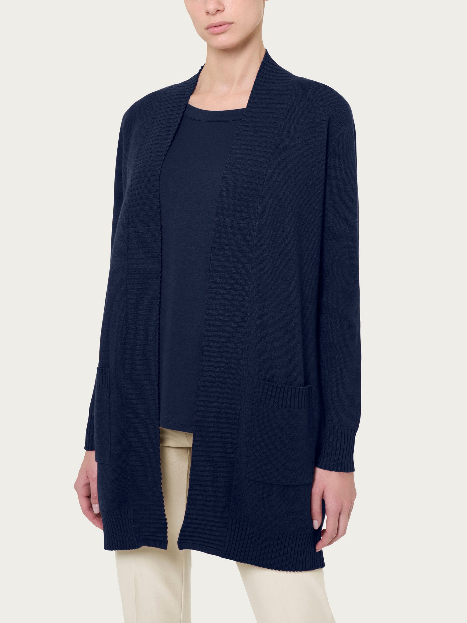 Ragno Super Soft cardigan lungo aperto bleu morbido