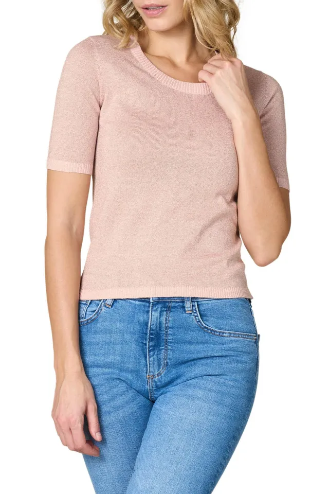 Goldenpoint Maglia Girocollo Manica Corta Lamè Misto Cotone Aderente donna