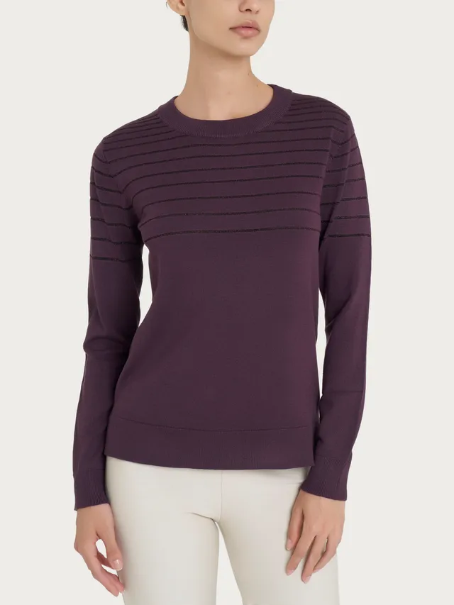 Ragno Four Seasons Girocollo Maglia a Righe Plum Perfect