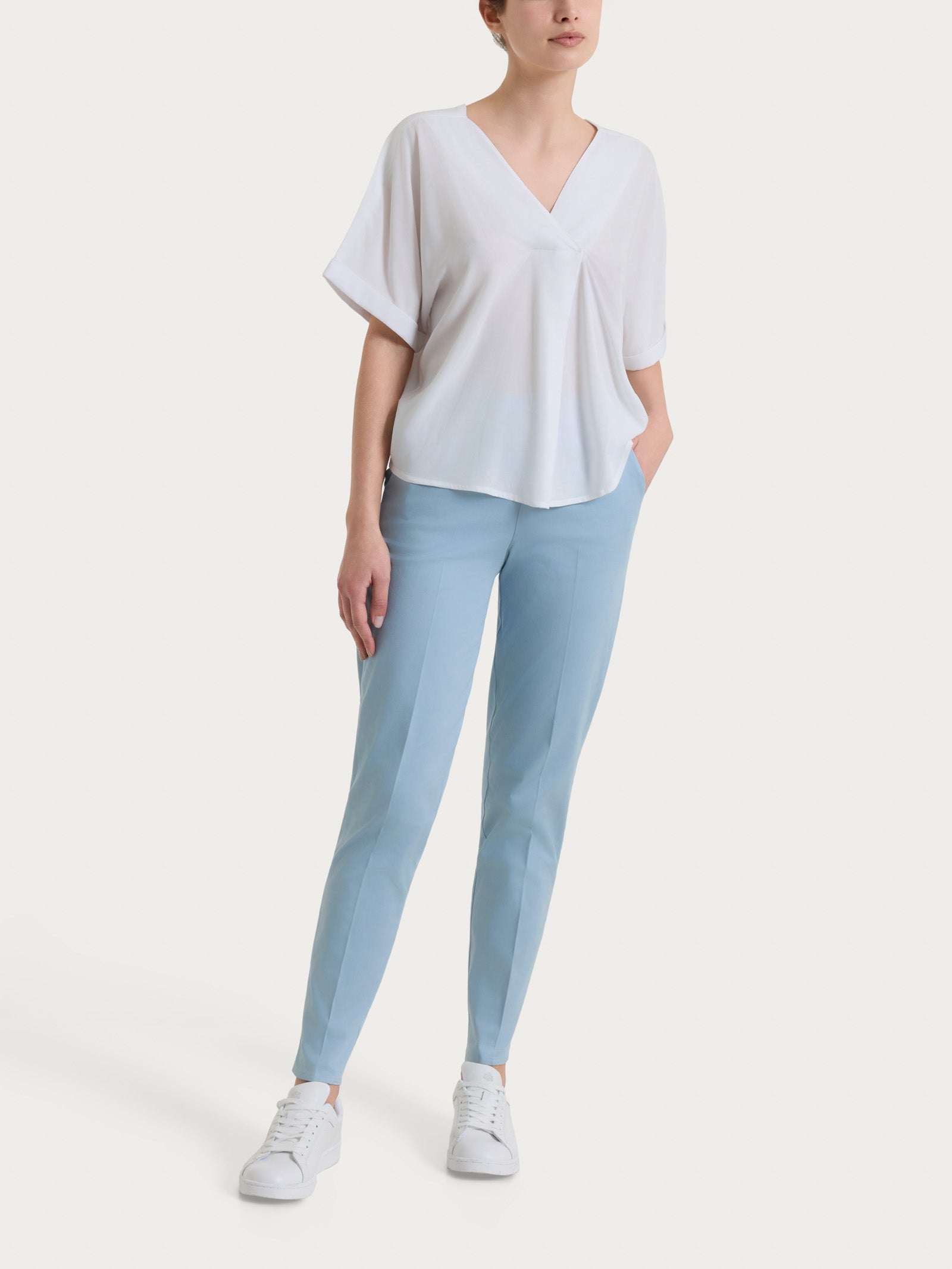 Ragno Viscosa Summer Blusa Kimono Voile Stretch camicia Bianco morbida